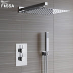 Fossa 12"X12" Inch Rain Shower - Square High Pressure Shower Head Made of 304 Stainless Steel Chrome Finish (With Arm Set 24" Inch)